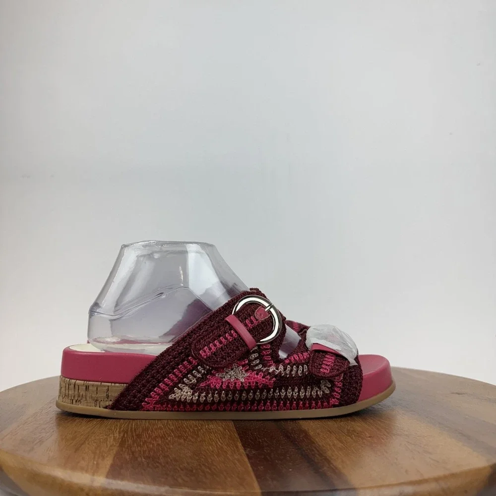 New‎ Dolce Vita Ralli Pink Crochet Double Strap Slip On Sandals Slides Size 8 M
